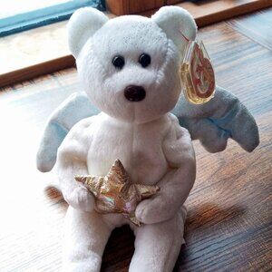 ⭐2003 Star the Bear TY Beanie Baby Collectible Angel Teddy Bear Plush White Blue